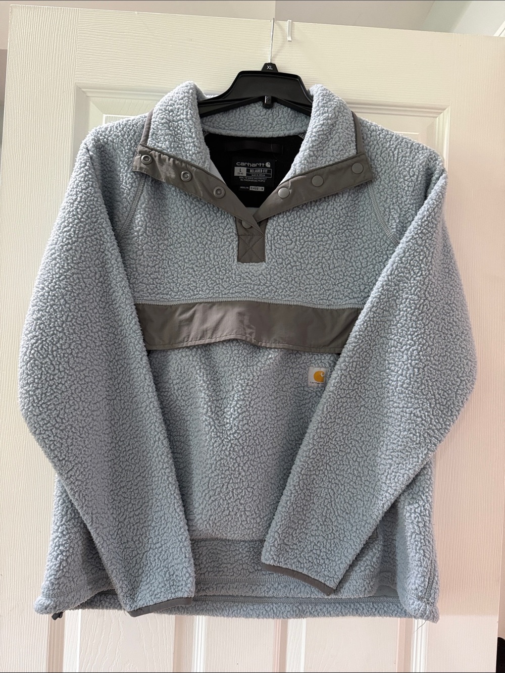 Carhartt Light Blue Sherpa Pullover with Gray Trim